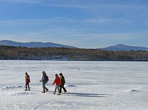 People walking on the Frozen Hudson
