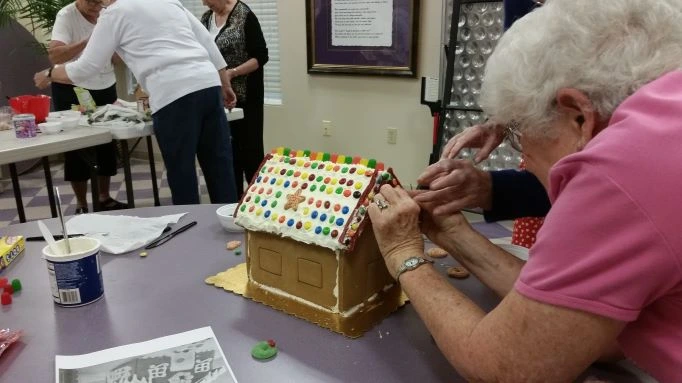 Senior Woman Making Gingerbread House