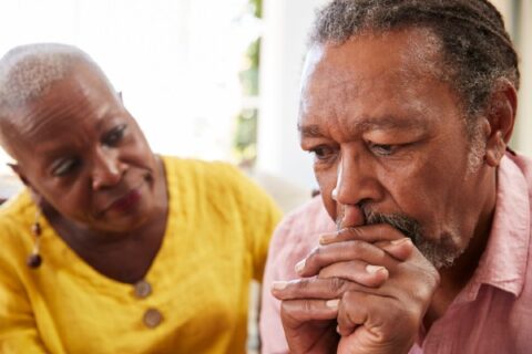 A woman tries to talk to her husband who is battling depression.