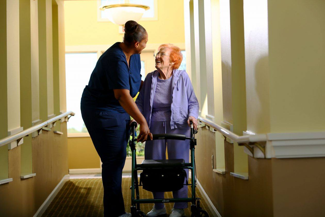 two women in hallway