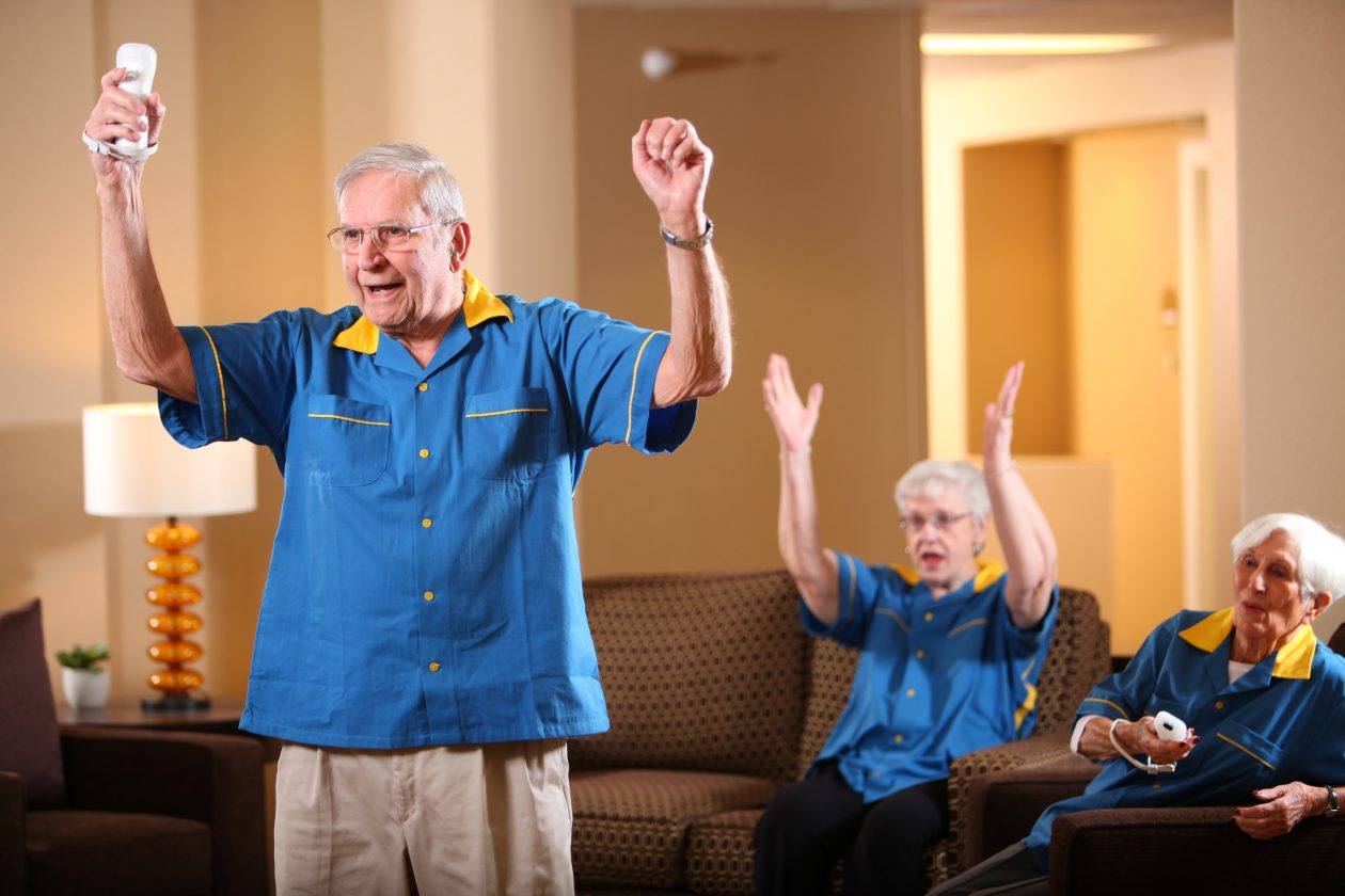 seniors playing wii