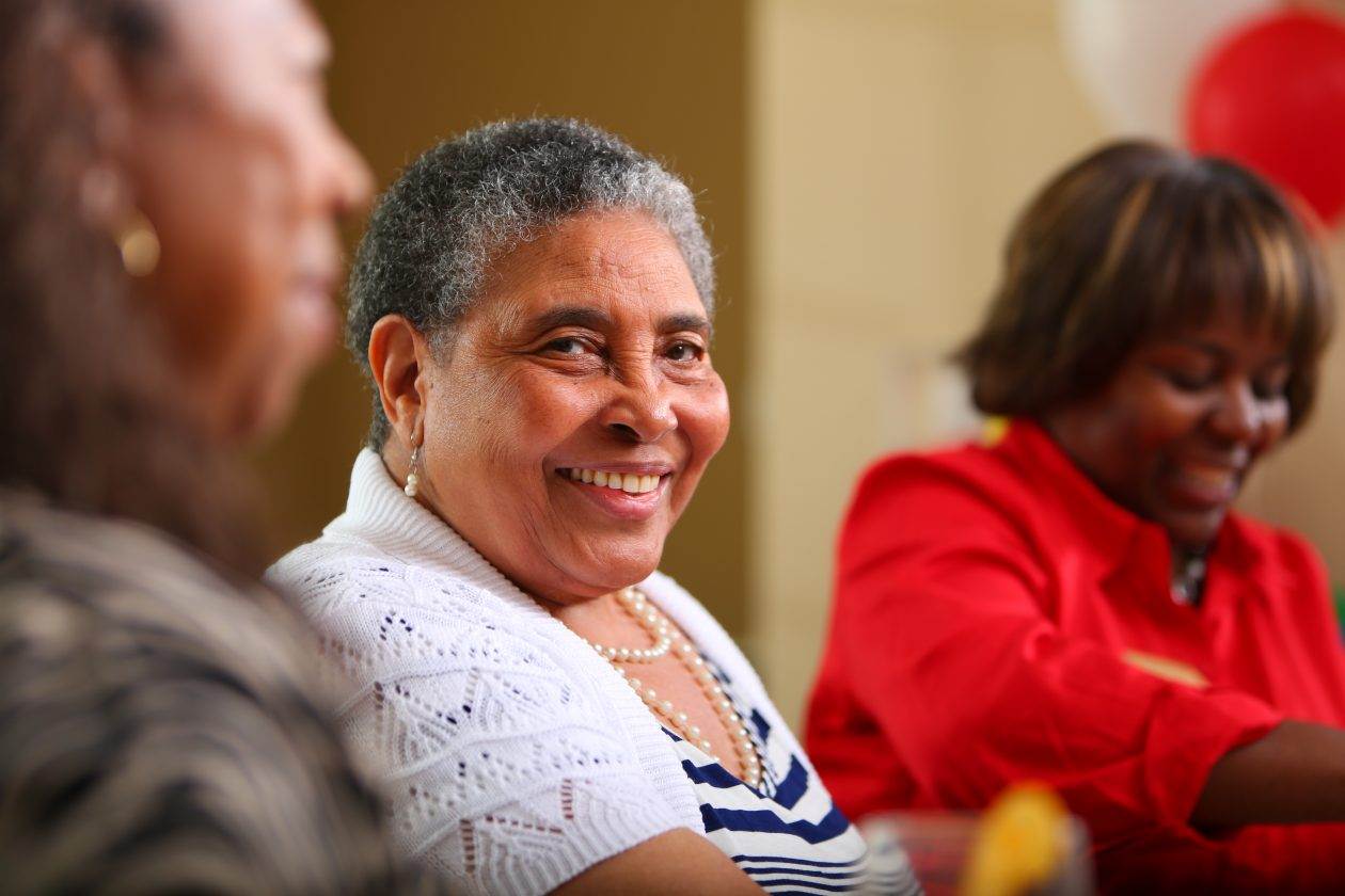 woman happy at senior living