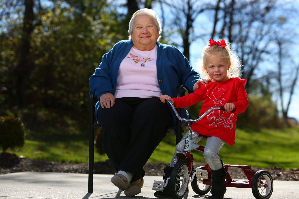 on a walk with granddaughter