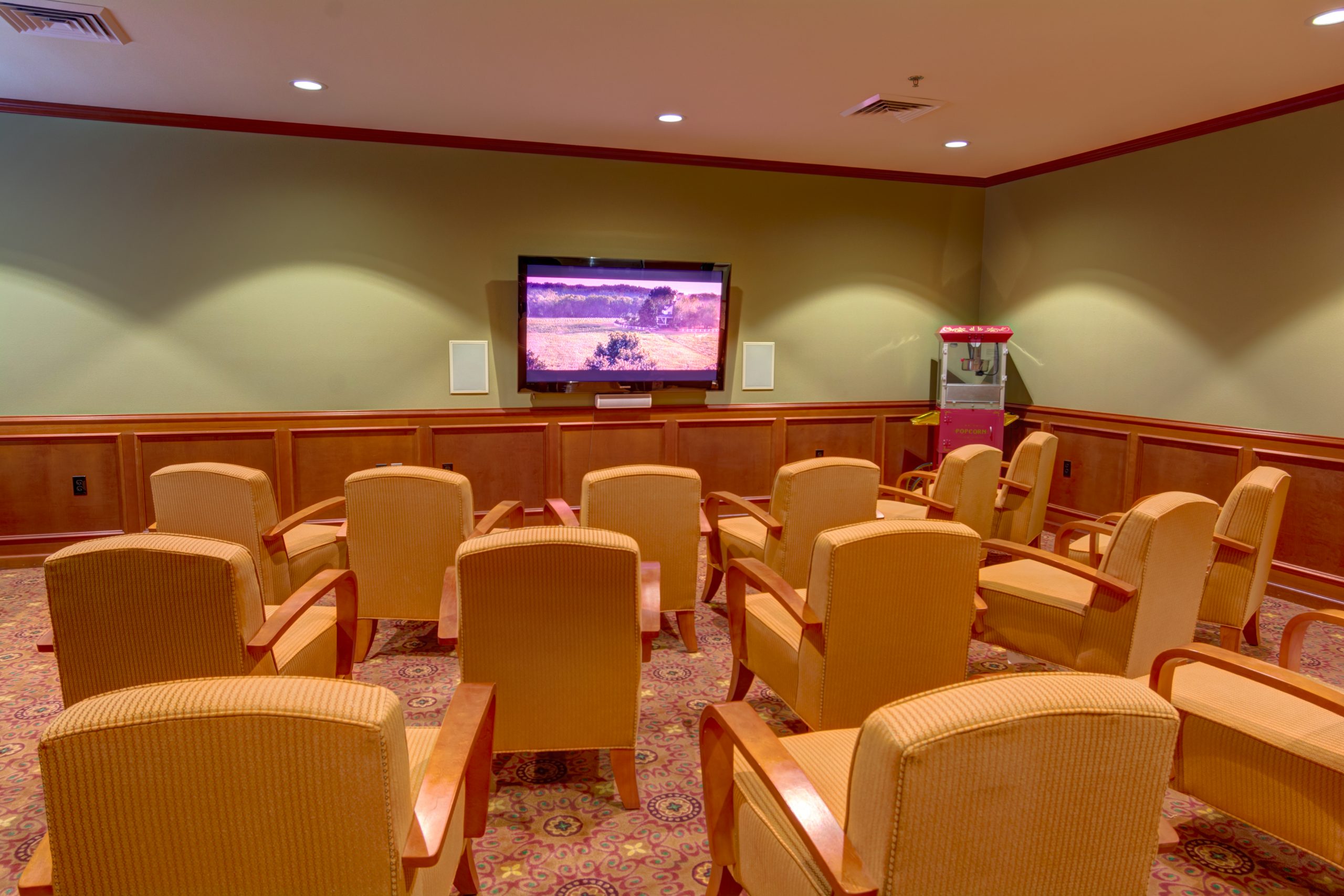Courtyard fountains movie theater community amenity