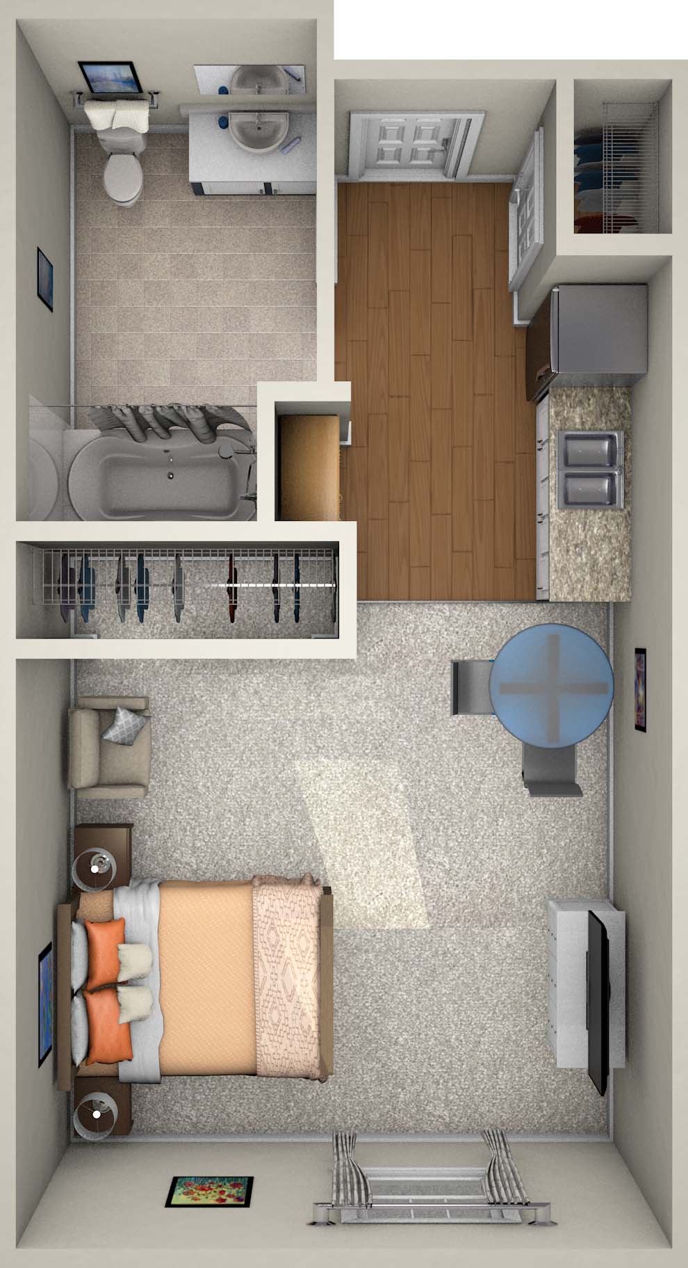 Courtyard fountains assisted living studio floor plan