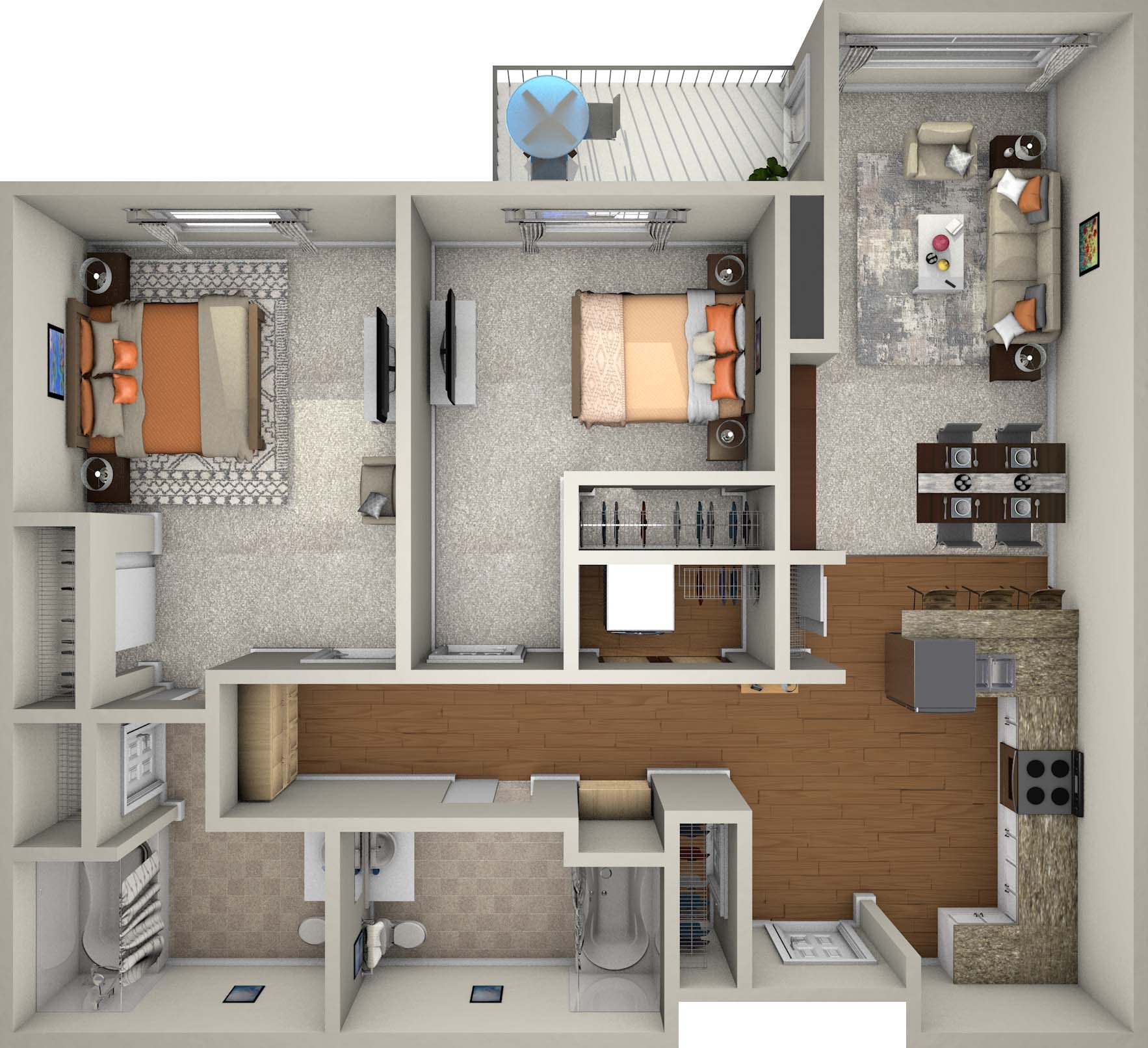 Courtyard fountains Independent Living 2 Bedroom - 1067 sq ft
