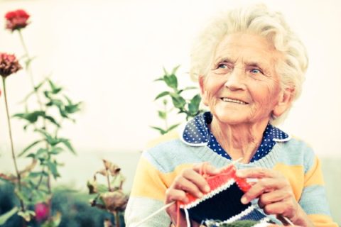 Elderly lady knitting