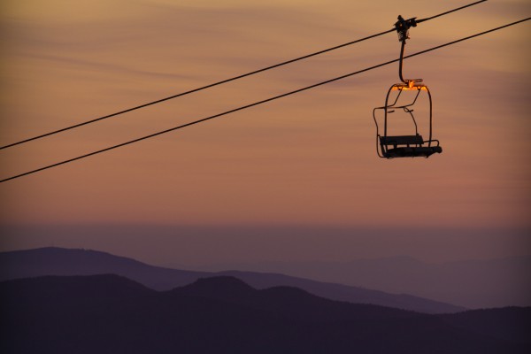 A chairlift is set on the dramatic backdrop of Mount Hood, near Gresham, Oregon.