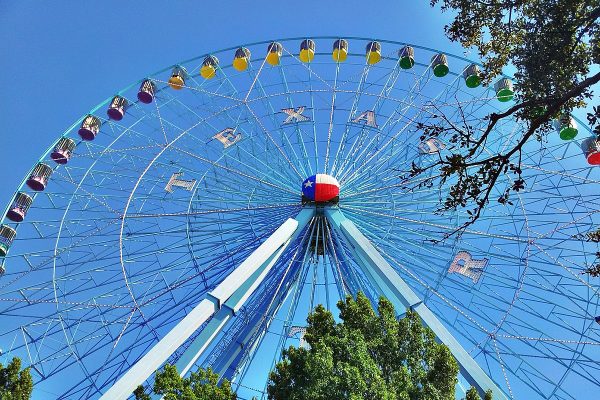 A giant Ferris wheel greets visitors to the State Fair of Texas in Dallas.
