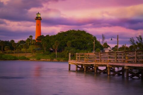 The Jupiter Inlet Lighthouse is a scenic landmark near Addington Place of Jupiter, FL.