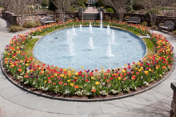 The Lewis Ginter Botanical Gardens in Richmond, Virginia, greets visitors with a display of colorful tulips.