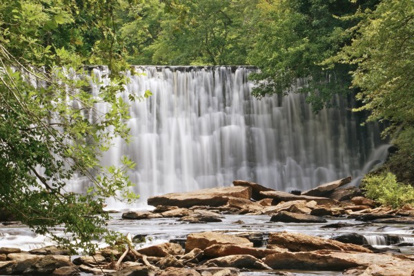 A 30-foot waterfall in Roswell, Georgia, was built along the Vickery Creek to power a cotton mill downstream.