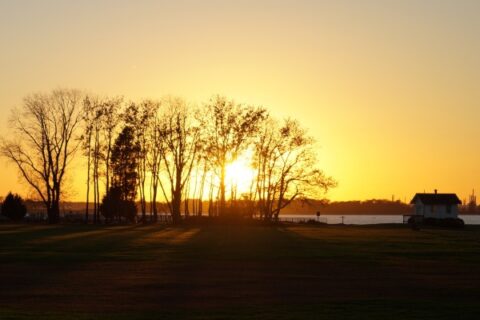 The sun sets on Fort Mott State Park in Pennsville, NJ.