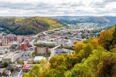 Johnstown, Pennsylvania, is seen from a nearby high point.
