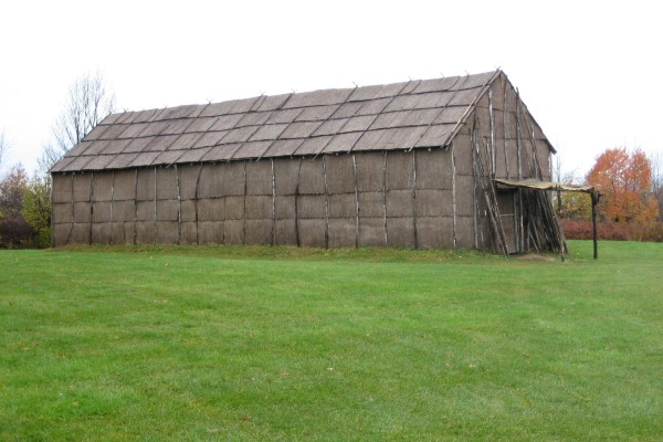 The Ganondagan Long House sits at the Ganondagan State Historic Site.