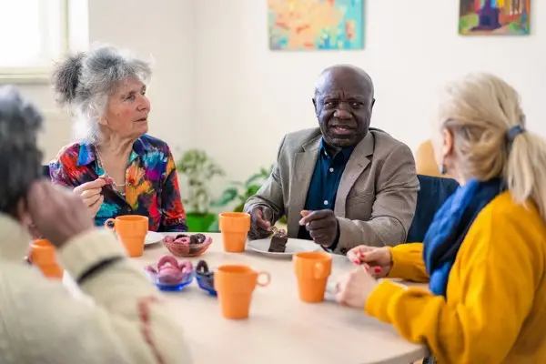 Friends enjoy a break at a senior care community.