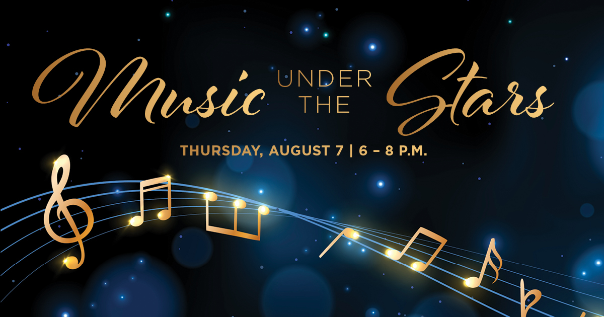 Music notes on a night sky.