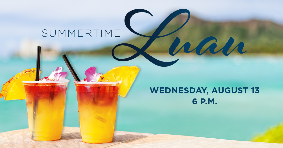 Luau themed drinks oceanside.