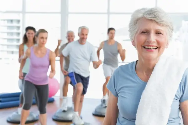 seniors enjoying a workout class together