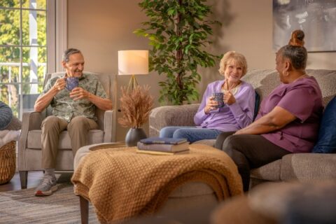Seniors gather for coffee and conversation.